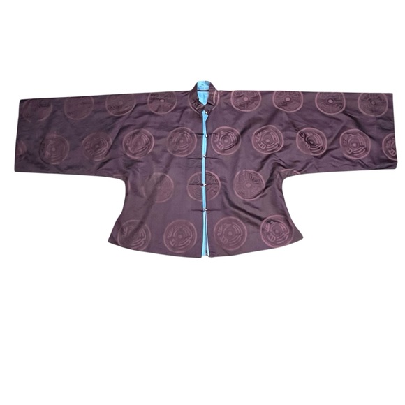 Purple Kimono Jacket Chinese Asian Button-Up Robe Tang Jacket Blue Reversible - Picture 7 of 15